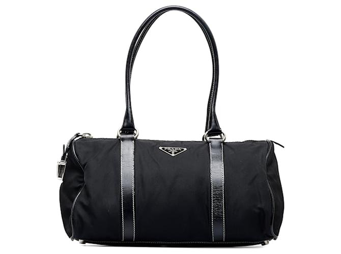 Prada Black Leather and Nylon Boston Bag