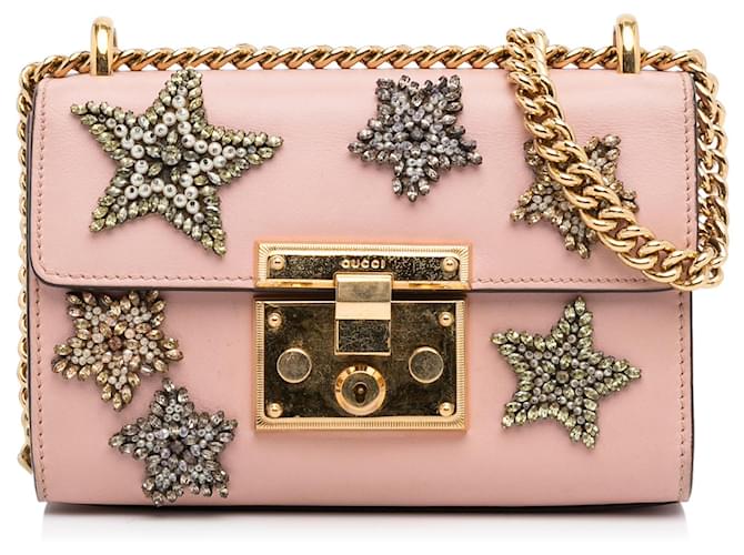 Gucci Padlock Gg Pearl Studded Pink Leather Cross Body Bag