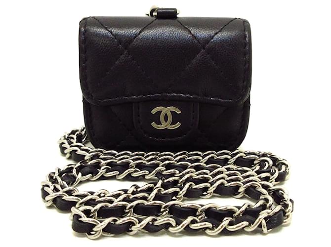 Chanel AirPods Case Vertical Grained Calfskin Black with Chain 2020