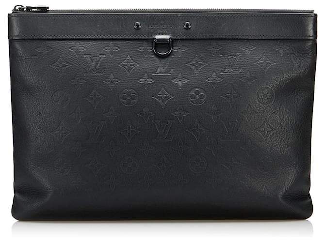 Louis Vuitton Black Monogram Shadow Discovery Pochette Schwarz Leder Kalbähnliches Kalb  ref.985019