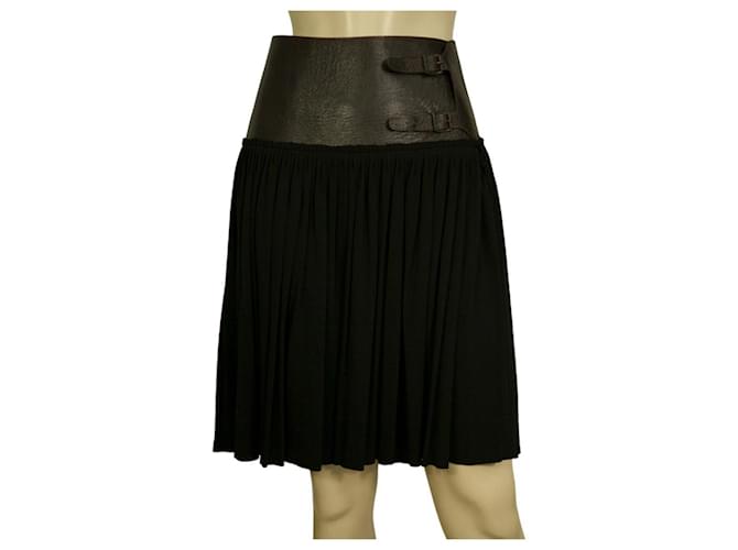 Jean Paul Gaultier Vintage Above knee mini leather & fabric skirt