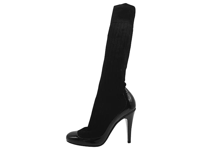 Chanel Black Round-toe heeled sock style boots - size EU 38.5 ref.985191 -  Joli Closet