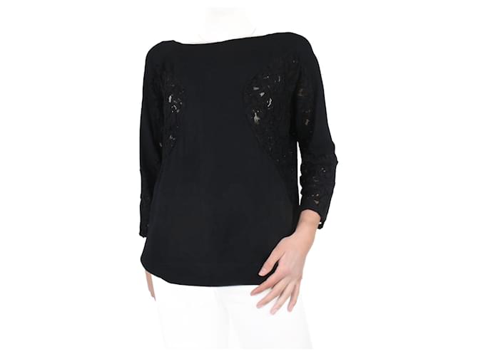 Autre Marque Black floral lace blouse - size IT 40 Viscose  ref.985228
