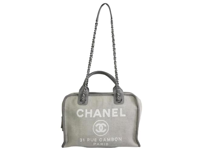 Chanel Deauville Tote Small, Beige with Silver Hardware, Preowned