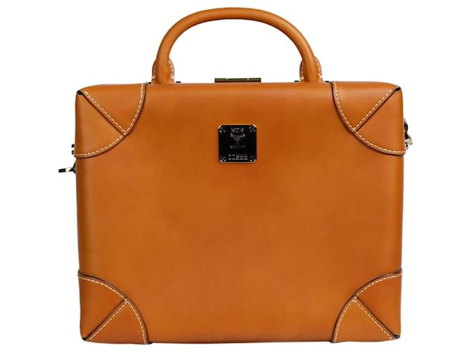 MCM Brown gold hardware briefcase Leather  ref.985307