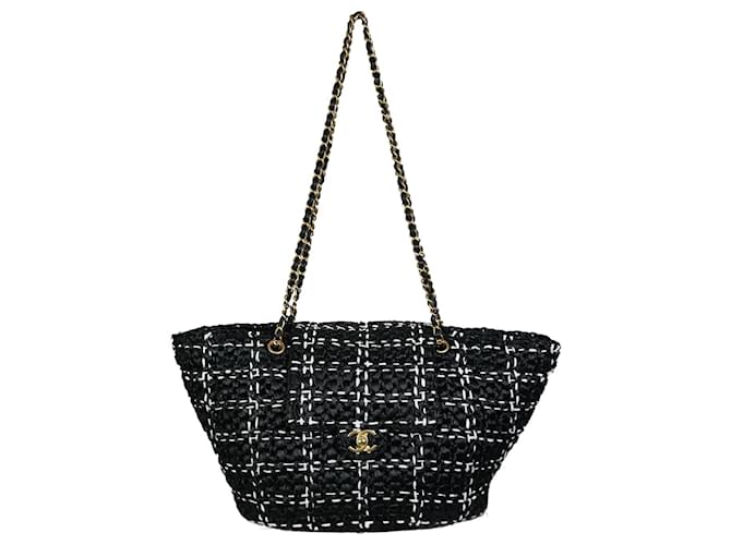 Chanel Black raffia effect braided tweed shopping bag ref.985393 - Joli  Closet