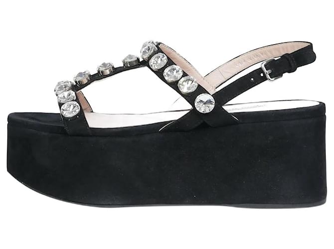 Miu Miu Black suede bejewelled platform sandals - size EU 36.5  ref.985397