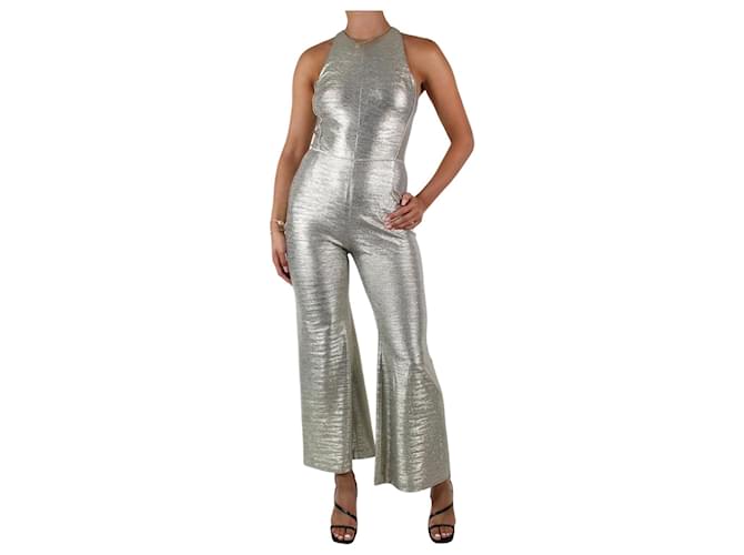 Autre Marque Silver sleeveless metallic jumpsuit - size UK 10 Silvery Polyester  ref.985418