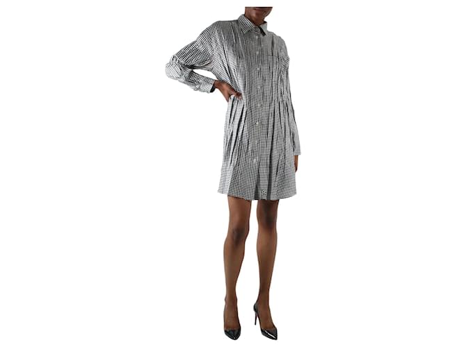 Pleats Please Black check print mini dress - size UK 4 Polyester  ref.985440