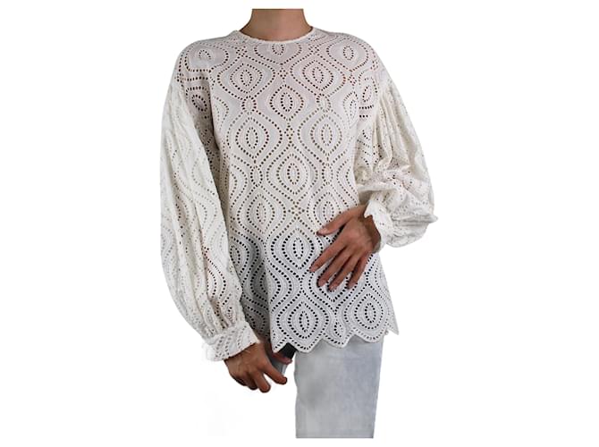 Zimmermann White puff-sleeved embroidered top - size UK 8 Cotton  ref.985457
