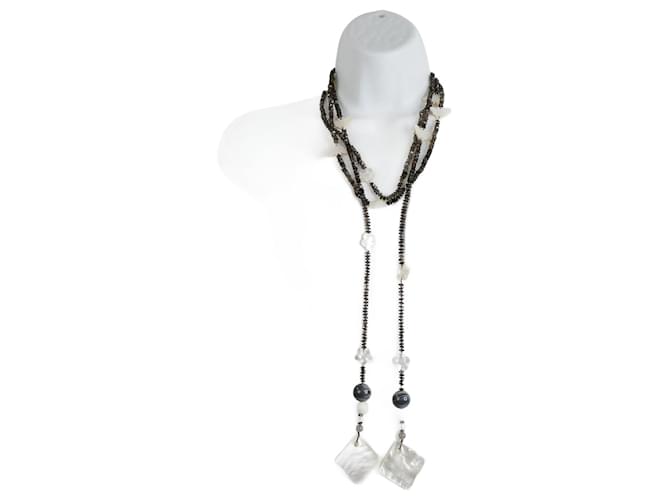 Autre Marque Mehrfarbige Halskette aus Perlmutt und Rauchquarz Mehrfarben  ref.985500