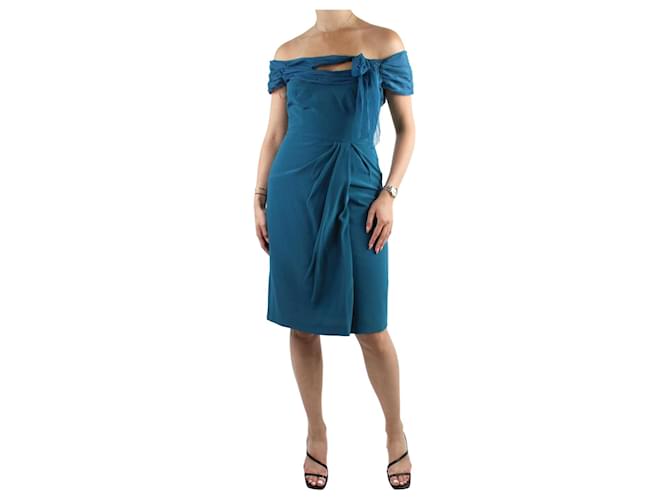 Alberta Ferretti Robe midi bleue à épaules dénudées - taille UK 10 Soie  ref.985518
