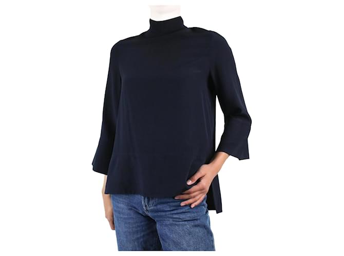 Studio Nicholson Navy silk turtleneck blouse - size UK 8 Navy blue