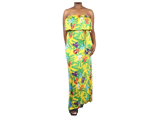 Autre Marque Yellow floral maxi dress with belt - size M Silk  ref.985677