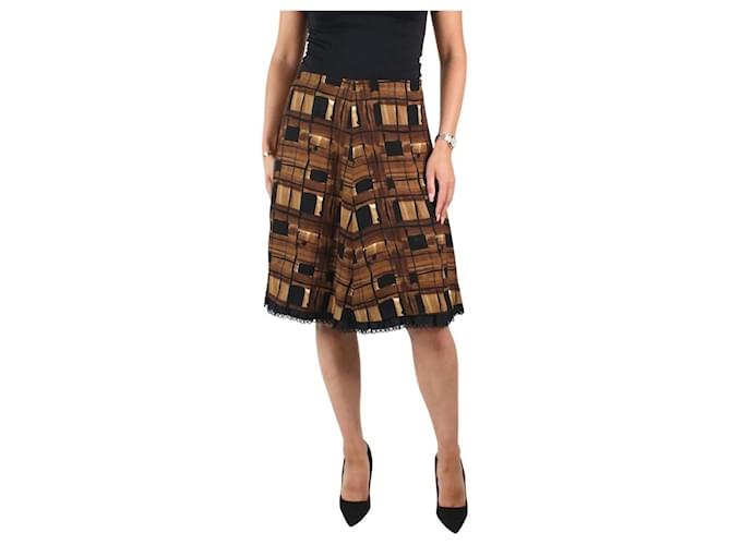 Prada Brown knee length checked skirt - size IT 44 Viscose  ref.985698