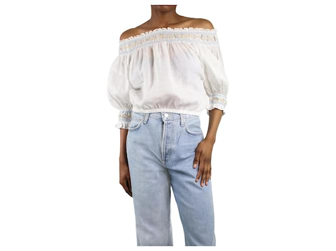 Autre Marque White embroidered detail off-the-shoulder top - size XS  ref.985737