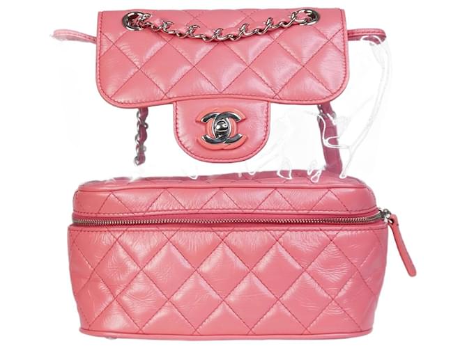 Pink Quilted Caviar Small Vanity Case on Chain Gold Hardware, 2021