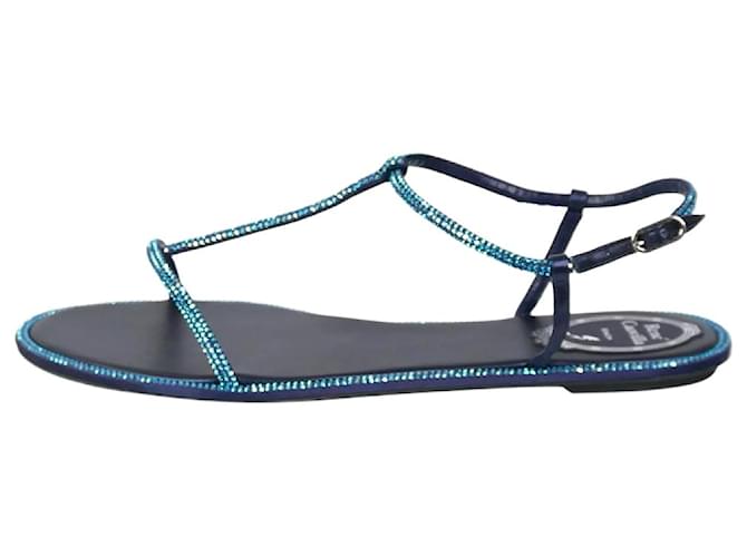 Rene Caovilla Blue embellished satin thong sandals - size EU 39 Leather  ref.985881