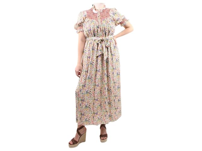 Autre Marque Mehrfarbiges Kleid mit Blumenmuster und Gürtel – Größe L Mehrfarben Viskose  ref.985990