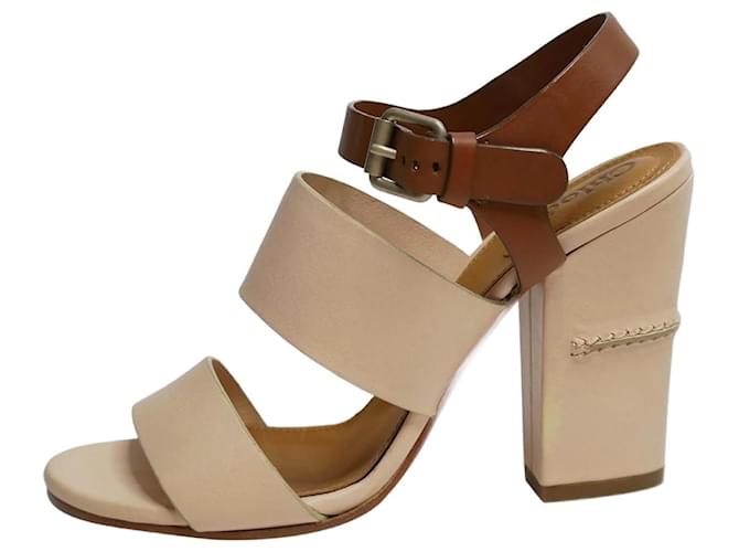 Chloé Chloe Brown & Pink Heeled Sandals with ankle strap - size EU 36 Leather  ref.985995