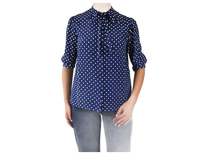 Céline Blue polka dot blouse - size FR 38 Silk  ref.986027