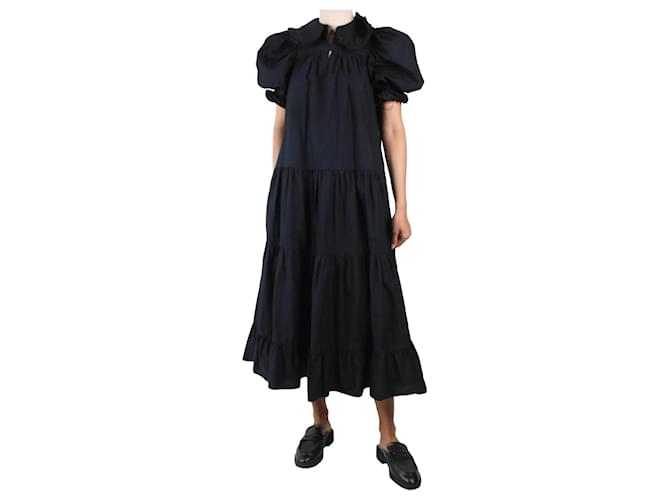 Ulla Johnson Vestido largo negro con mangas abullonadas y capas - talla EE. UU. 4 Algodón  ref.986133