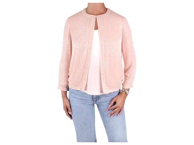 Louise Kennedy Conjunto de cardigan e top rosa com brilhantes - tamanho S Seda  ref.986148