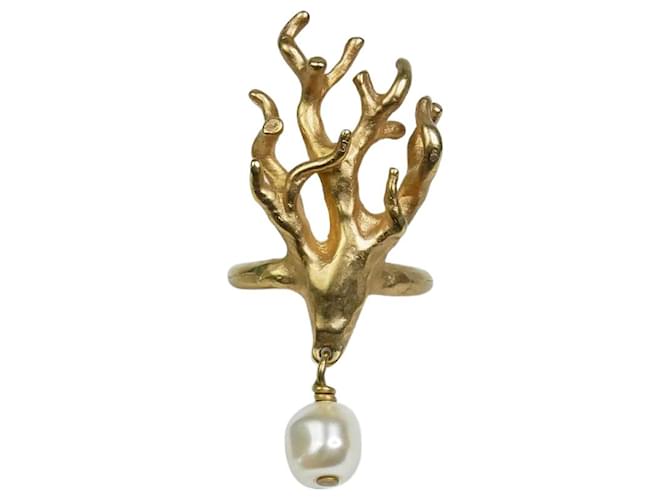 Christian Dior Anel de árvore em ouro com gota de pérola Dourado  ref.986203