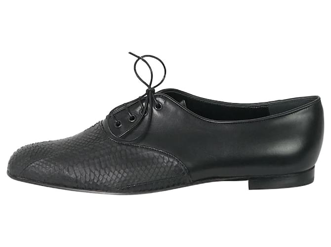 Manolo Blahnik Black snake textured flat shoes- size EU 40.5 Leather  ref.986221