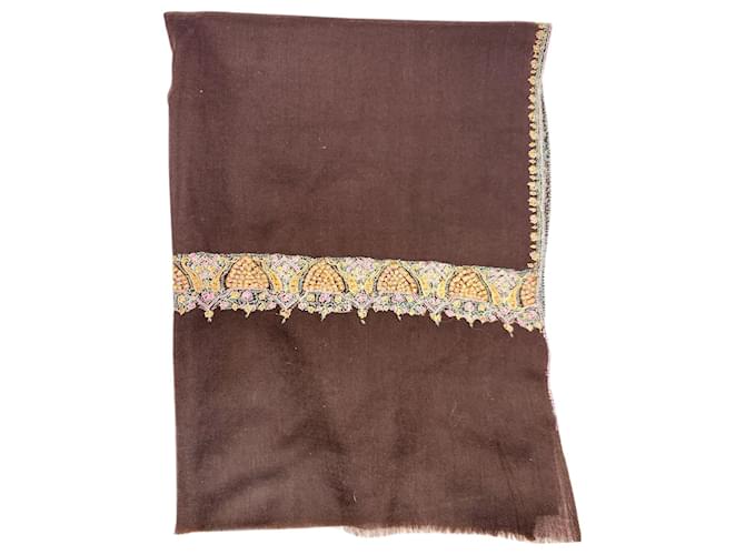 Autre Marque Brown Embroidered detailing scarf  ref.986386