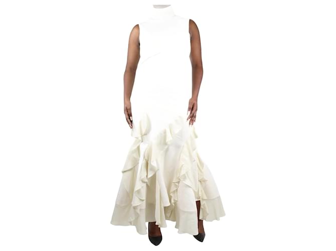 Autre Marque Robe longue blanche à volants sans manches - taille UK 16 Polyester  ref.986481