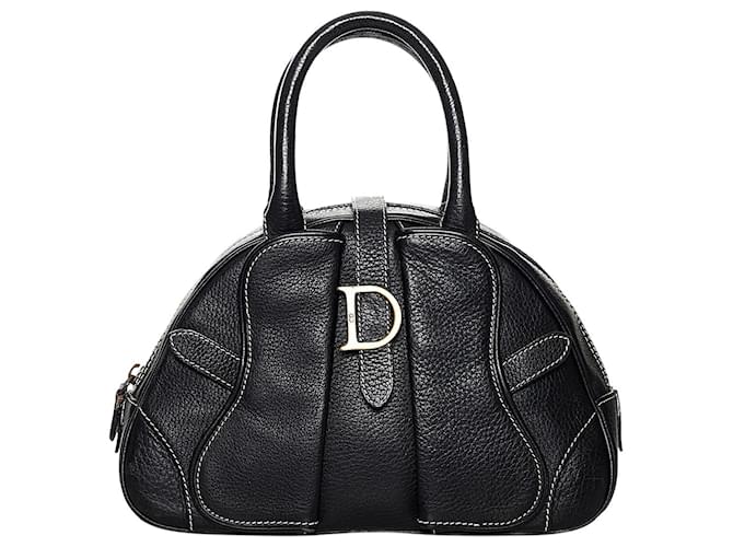 Christian Dior Black double saddle leather dome bag  ref.986550