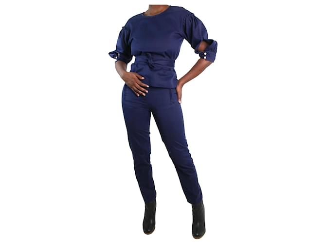 Autre Marque Blue long-sleeved top and trousers set with belt - size UK 8  ref.986603