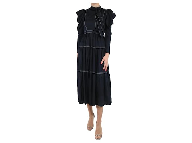Ulla Johnson Black long-sleeved contrast stitching midi dress - size US 0 Viscose  ref.986671