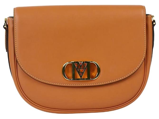 MCM Petit sac bandoulière Mode Travia marron avec détails dorés Cuir  ref.986673