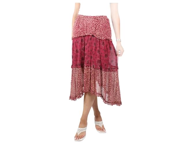 Ba&Sh Red floral printed midi skirt - size XS  ref.986752