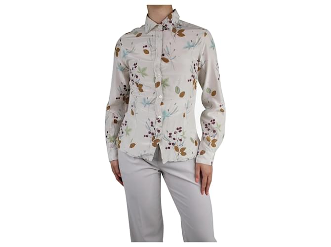 Autre Marque Camisa neutra de mezcla de seda con botones y estampado floral - talla UK 10  ref.986782
