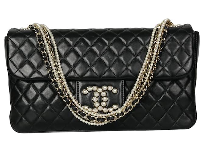 Black 2012-2013 quilted shoulder bag with pearl detail