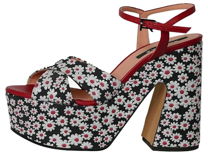 Rochas Black floral platform sandal heels - size EU 37 Leather  ref.986900