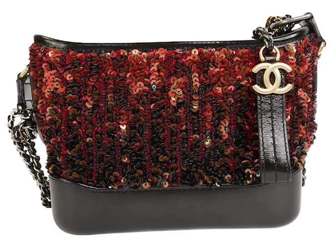 Chanel Pre-owned 2018 Small Gabrielle Sequin-Detailed Shoulder Bag - Red