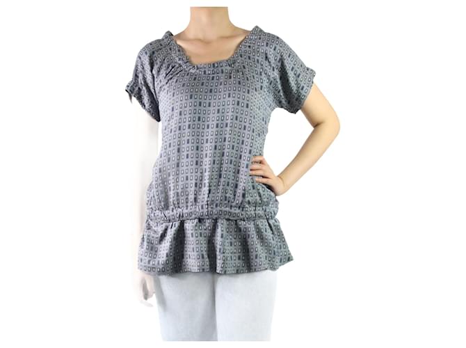 Marni Blue short-sleeved printed top - size UK 10 Viscose  ref.986950