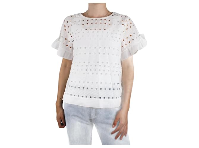 See by Chloé White embroidered top - size UK 10 Cotton  ref.986960