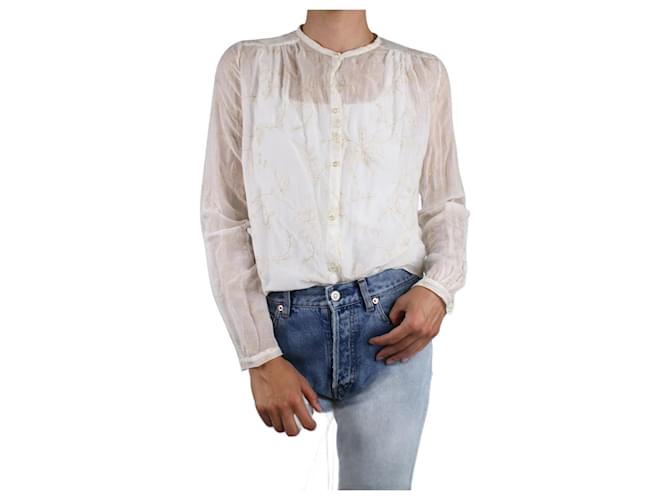 Forte Forte Cream long-sleeved floral sheer top - size UK 8 Cotton