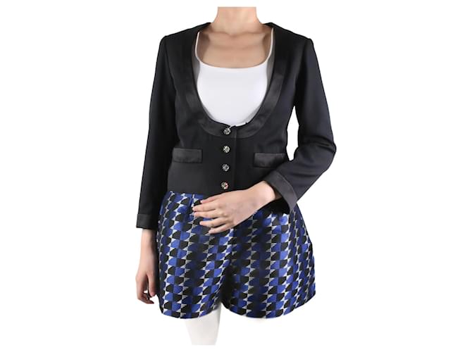 Chanel Black plunge-neck pocket blazer - size UK 8 Wool  ref.986967