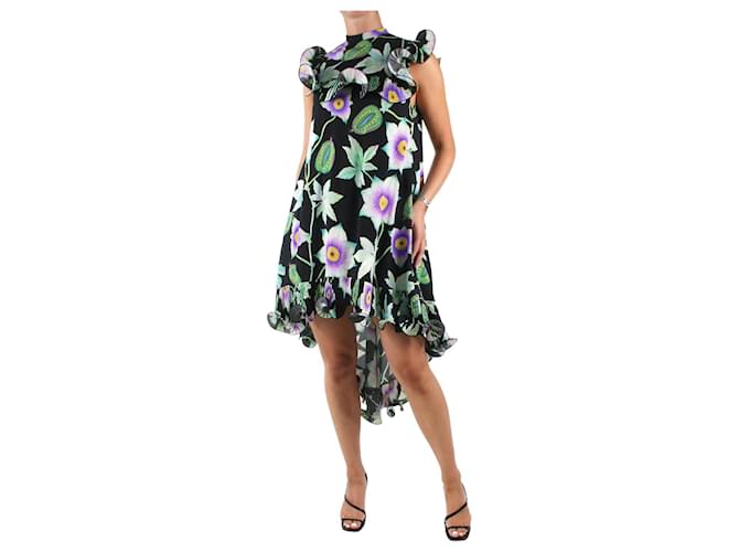 Andrew GN Black floral printed ruffle asymmetric dress - size FR 36  ref.986988