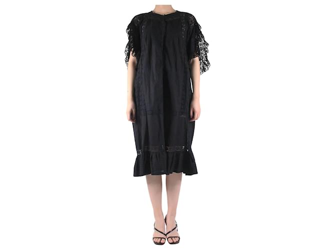 Autre Marque Black lace detail midi dress - size S Cotton  ref.987066