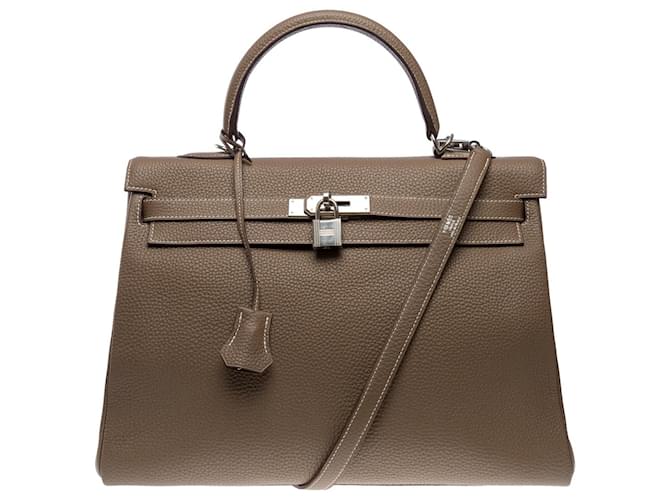 Hermès Hermes Kelly bag 35 in Etoupe Leather - 101313 Taupe  ref.987374