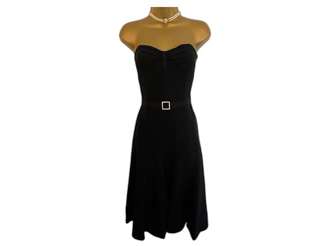 KAREN MILLEN Black Crepe Diamante Buckle Strapless Occasion Dress US 4 UK 8 Viscose Acetate  ref.987435