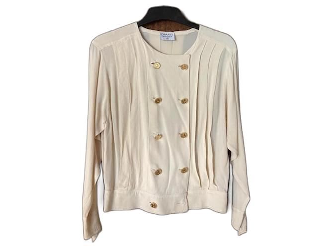 Chanel Vintage Creme silk blouse Cream  ref.987442