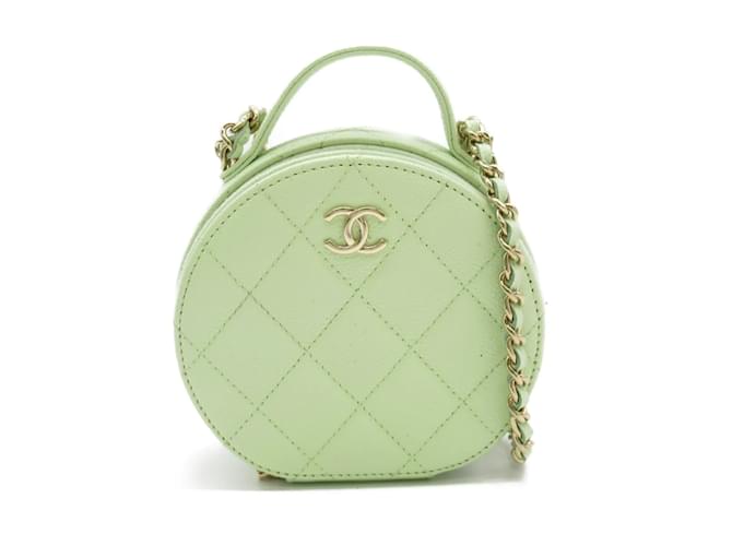 CHANEL Caviar Quilted Small Handle With Care Vanity Case With Chain Light  Green 1214376
